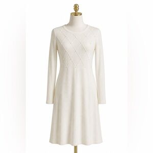 B My Story Cream Knit Long Sleeve Dress w/ Pearl Detail – Size M